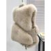 Women's Faux Fur Vest With Notched Collar & Zipper - Chic Short Puffer Jacket For Fall Winter (Khaki/Black/White) - Trendy Streetwear Outerwear_voghion.com