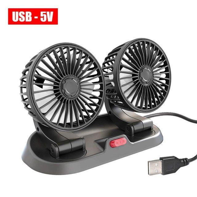 5V 12V 24V autoventilaator, jahutusautoventilaator, kahepeaga USB-autoventilaator, 2 kiirust, reguleeritav automaatne jahuti õhuventilaator, autotarvikud, tuule reguleerimine_voghion.com