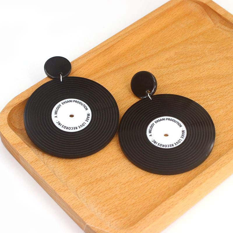 Hip Hop Rap Fashion Accessories Acrylic Vinyl Record Geometric Round Large Earrings For Women_voghion.com