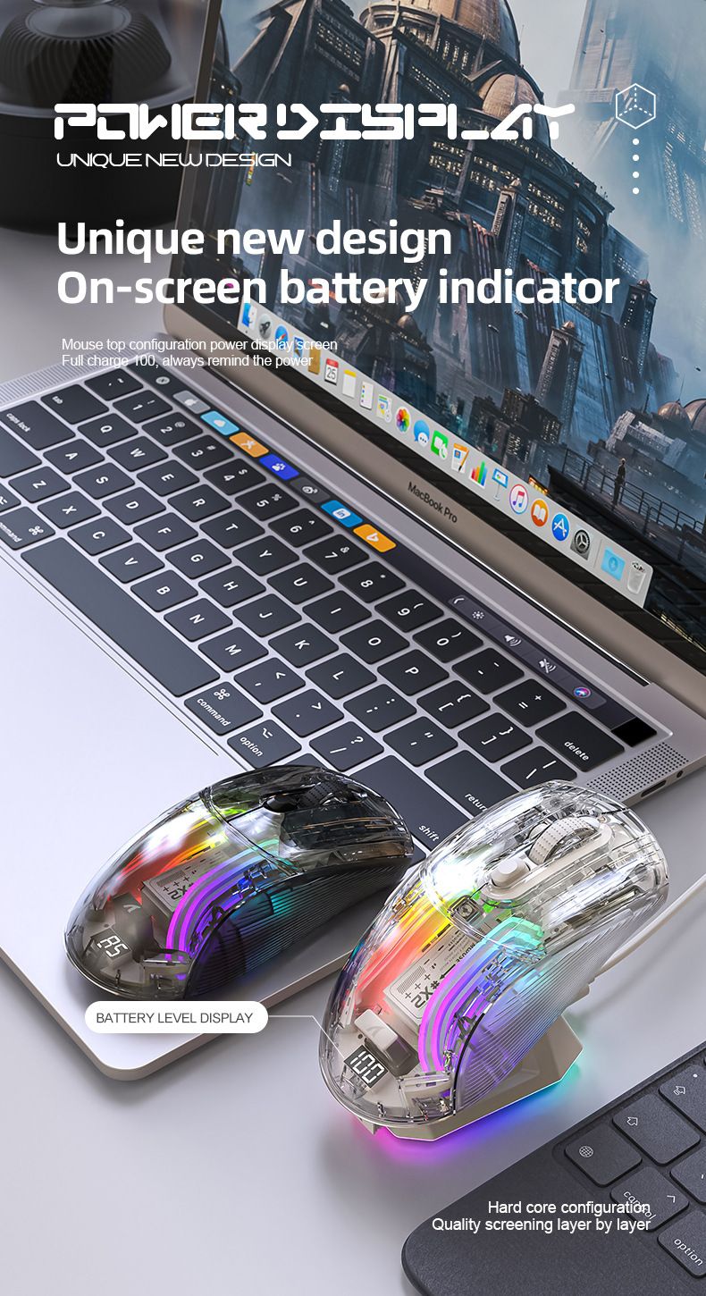 Attack Shark X2PRORGB Luminous Wireless Bluetooth Three-mode Transparent Gaming Mouse With Screen_voghion.com