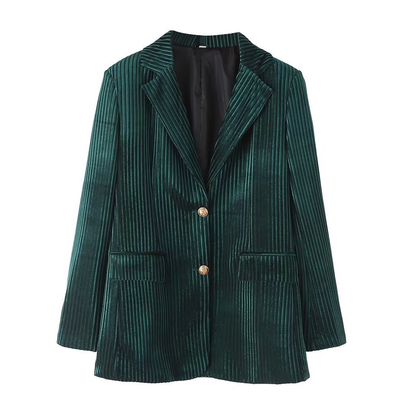 Damen 2023 Herbst neues Produkt einfarbig Temperament Pendeln gestreifte Samtanzugjacke_voghion.com
