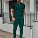 Unbeatable Quality 2025 Summer New Color Blocked Casual Waffle Round Neck Short Sleeved Men's T-shirt Pants Set_voghion.com