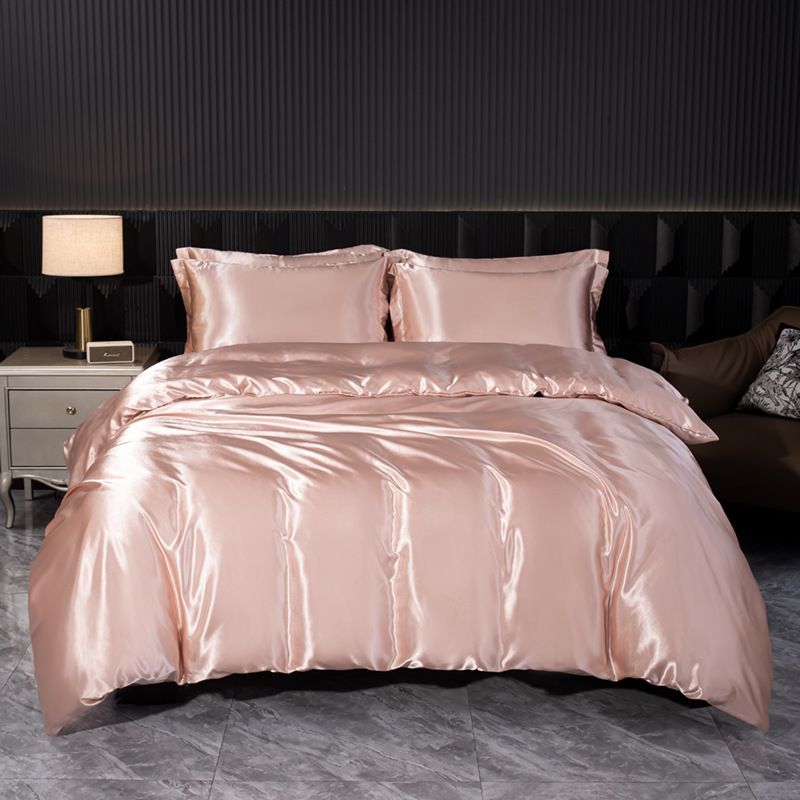 pure color satin silk four piece set simple sheets, mattress covers, pillowcases and bedding_voghion.com