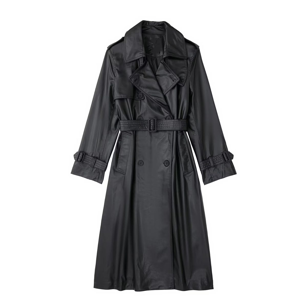 Women's fashion imitation leather long trench coat coat autumn loose long sleeve long trench coat_voghion.com
