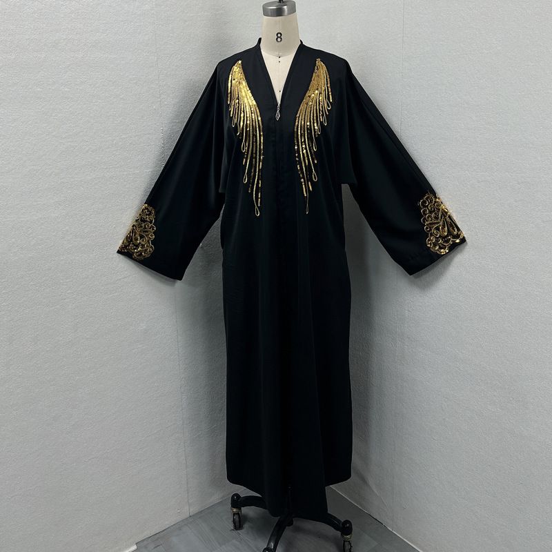 Women's Long Skirt Embroidered Lace Zipper Cardigan Robe_voghion.com