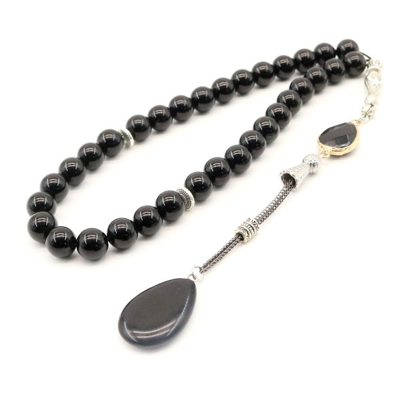 Fashion Bracelet Natural Agate Black Beads Rosary Muslim Tasbih Jewelry Pendant Premium Box Teesbi_voghion.com