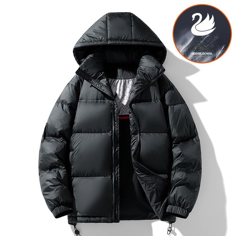 Giacca invernale in piumino d'oca bianca da uomo con cappuccio, da uomo, calda e versatile, con colori a contrasto._voghion.com