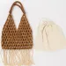 Summer Braided Bead Purse Handbags Solid Color Hollow-out Woven Tote Female Travel Fringe Beach Reticulate Netted Canvas_voghion.com