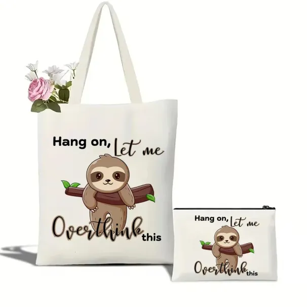 Fun Sloth Pattern Tote Canvas Travel Daily Commute Womens Reusable Shopping Trendy Folding Shoulder Bag 250509_voghion.com