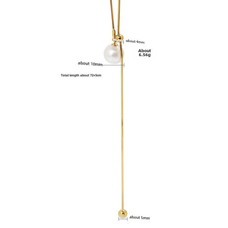Fashion Pearl Women Necklace Light Niche All-match Round Gold-plated INS Style Long Snake Bone Chain_voghion.com