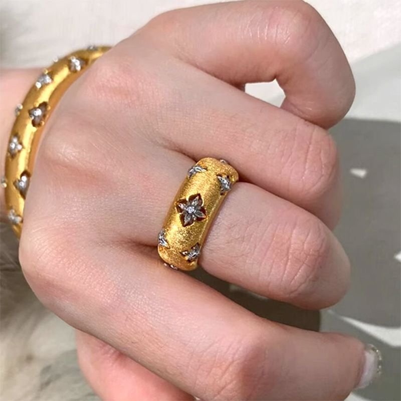 Bague trèfle à quatre feuilles brossée Xiaohongshu, nouvelle bague ancienne et robuste en diamant à pointe d'étoile, une pièce, livraison directe, 2025_voghion.com