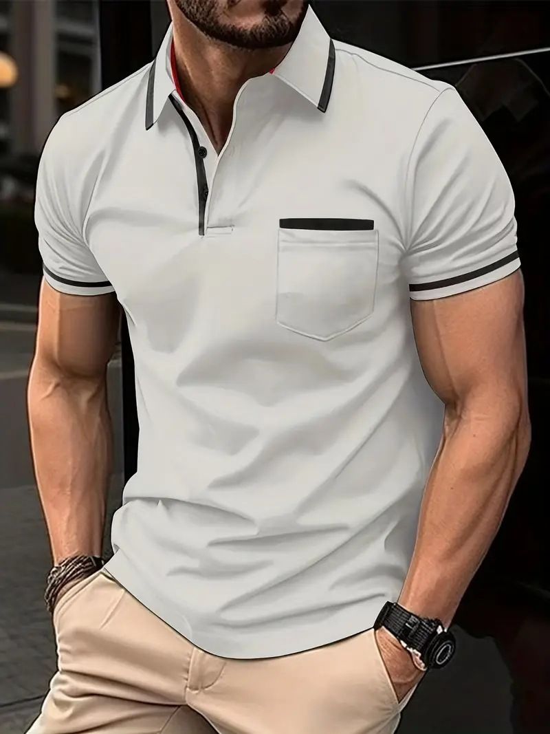 Tricou polo sport pentru bărbați cu buzunar și nasturi, vara 2024, vânzare rapidă Instagram_voghion.com