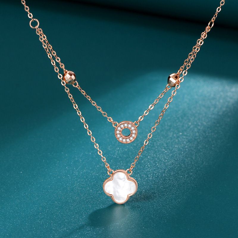 Dobbeltlags firkløver halskæde til kvinder, nichedesign, hvidt perlemor vedhæng, internet berømtheder tilbehør, kæreste gave_voghion.com
