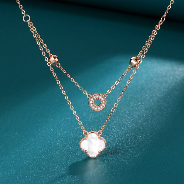 Dobbeltlags firkløver halskæde til kvinder, nichedesign, hvidt perlemor vedhæng, internet berømtheder tilbehør, kæreste gave_voghion.com