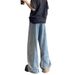 Hong Kong Style Design Wide-leg Jeans Men's Slightly Pulled Loose Large Size Light-colored Pants_voghion.com