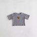 Abbigliamento coreano per bambini e neonati, ragazzi e ragazze, maglietta a maniche corte a righe con orsetto in cotone largo, scollo rotondo casual_voghion.com