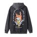 Street Style Hip-Hop Flame Dice Print Hooded Sweatshirt Men's Loose Washed Vintage Distressed Hoodie_voghion.com
