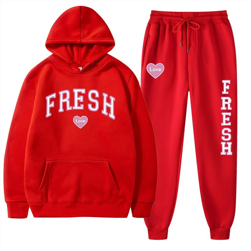 Sweat à capuche chaud en polaire imprimé mode automne et hiver, ensemble de sport décontracté pour femmes_voghion.com