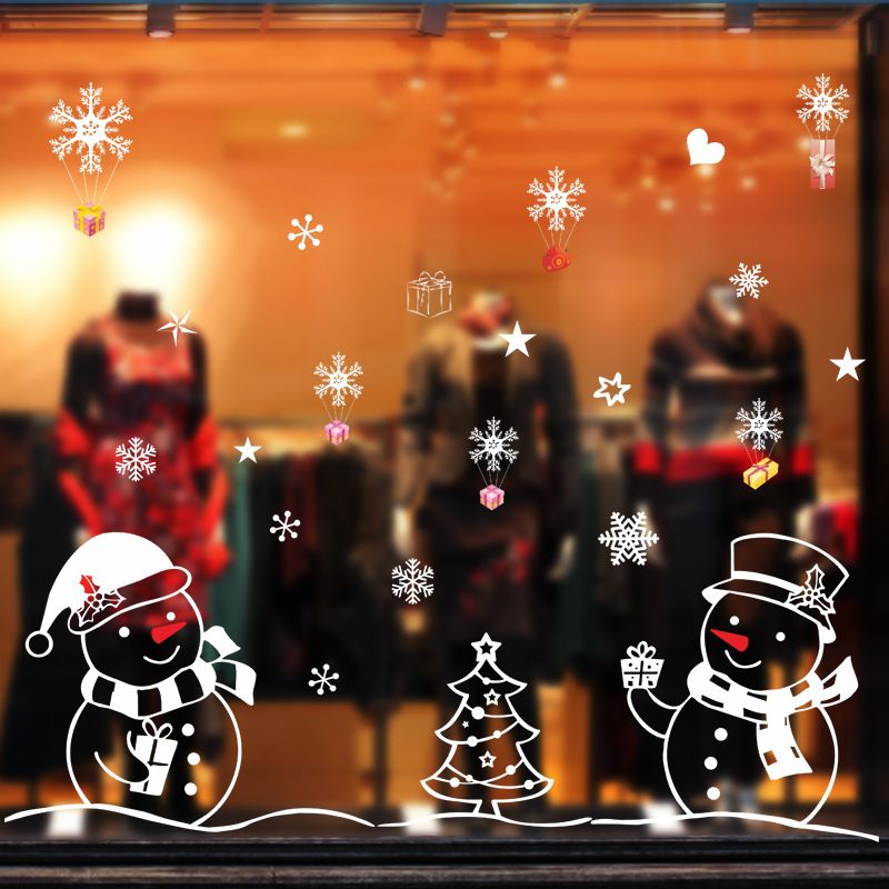 XL701 Weihnachten schneemann wand aufkleber cartoon nette shop glas tür und fenster dekoration selbst-adhesive_voghion.com
