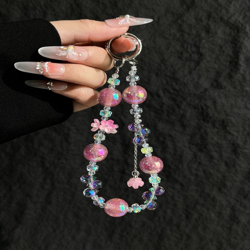 Phone Accessory Bundles & Sets Chain High Quality Tassel Flower Glass Round Beads Crystal Beads Mobile Phone Lanyard Cool Blind Box Jewelry Pendant_voghion.com