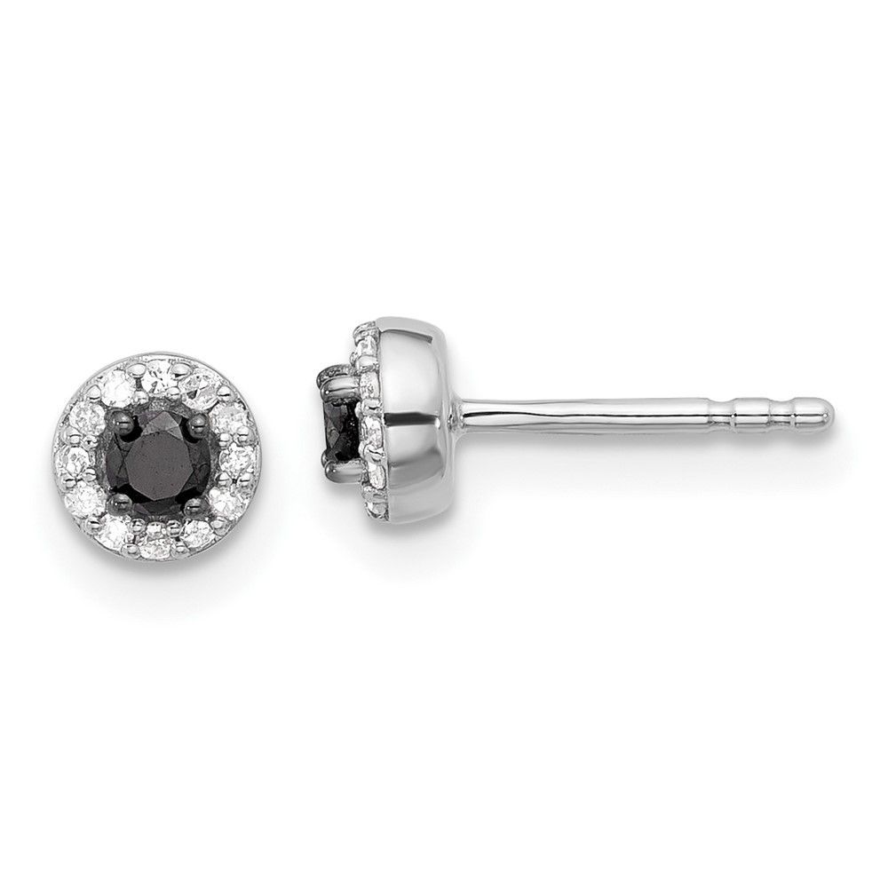 White Night Sterling Silver Rhodium-plated Black And White Diamond Circle Stud Post Earrings_voghion.com
