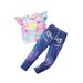 Mor & Barn INS Flickor Sommarkläder Liten flygärm Topp Denimtryck Byxor Kostym Leggings Tvådelat set_voghion.com