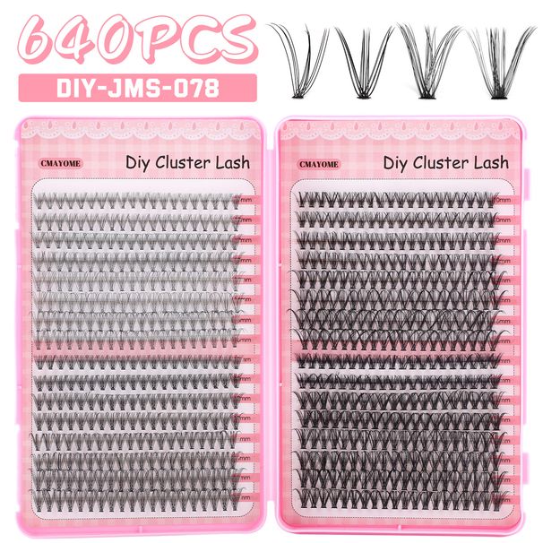 CMAYOME 640 Clusters DIY Eyelash Extensions, Natural & Voluminous D-Curl Lashes, Handmade Fluffy False Eyelashes For Everyday & Party Makeup_voghion.com