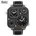 Men's Stylish Square Analog Quartz Watch With Compass, Dual Time Zone, Large Dial, And Leather Strap Dial Dual Time Zone Belt Square Watch_voghion.com