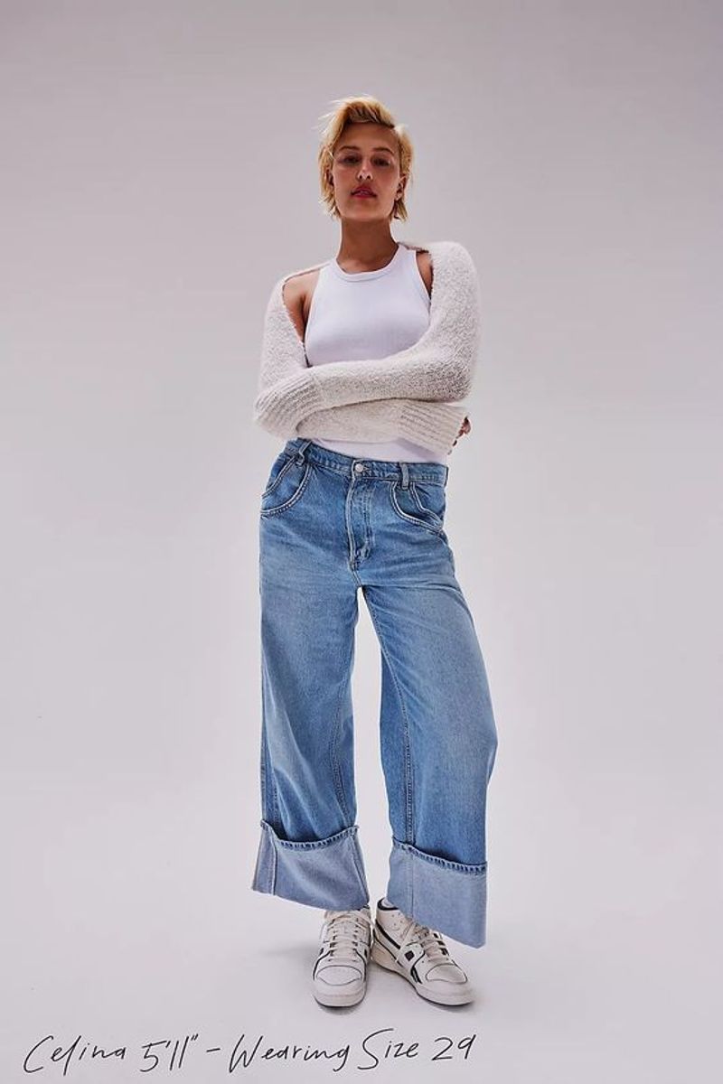 Women's Clothing Retro Washed Mid Waist Slim Curling Loose All Match Straight Jeans_voghion.com