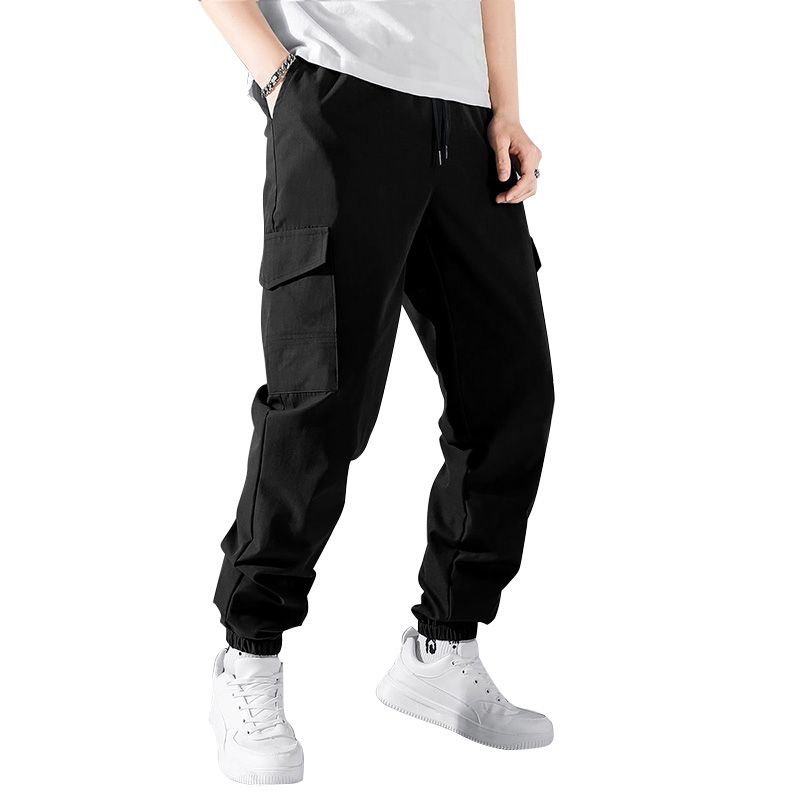 Neue männer Cargo Pa Frühling Sommer Patte Tasche Seite Kordelzug Taille Pa Mode Casual Streetwear Schwarz Männlich_voghion.com