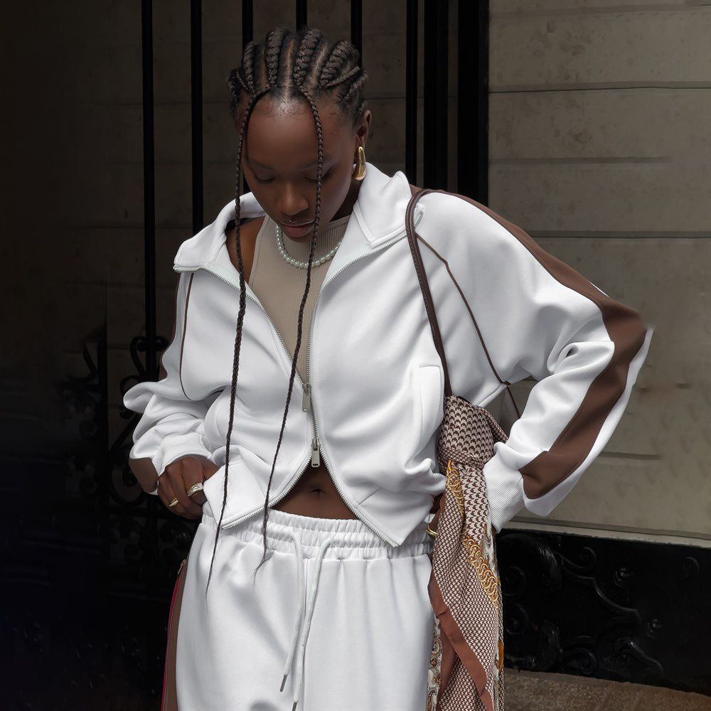 Women's Clothing Street Fashion Sports Style Striped Cotton Sweatshirt Casual Casual Two Piece Suit_voghion.com