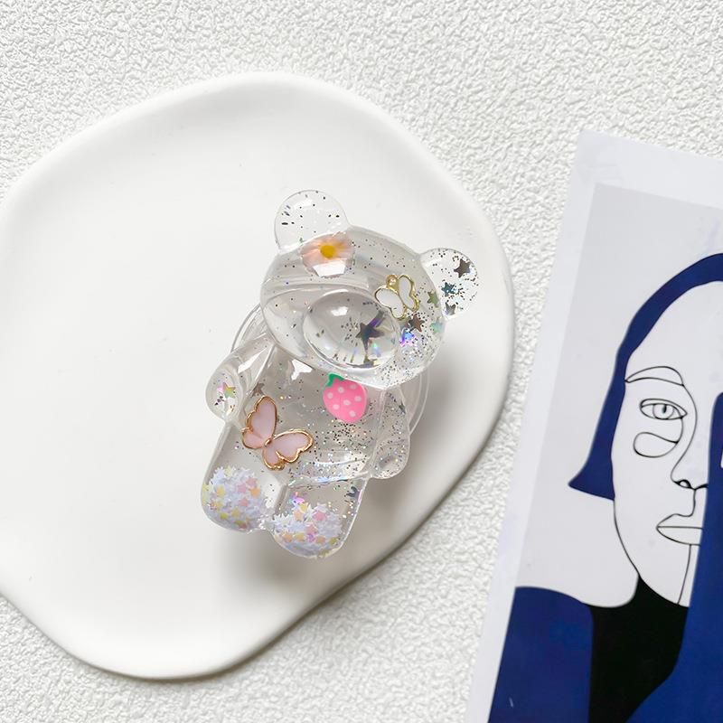 Support de téléphone portable coréen pour Instagram, motif ours transparent, fleur et papillon, petites paillettes fraîches, stable et portable_voghion.com