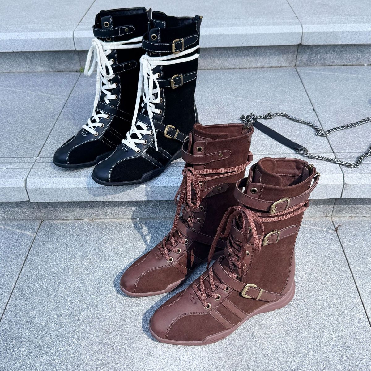 Kadın Boks Botları Kadınlar İçin Boks 2025 Yaz Yeni İngiliz Stili Martin Kalın Tabanlı Alman Antrenman Orta Baldır Kısa Botlar_voghion.com