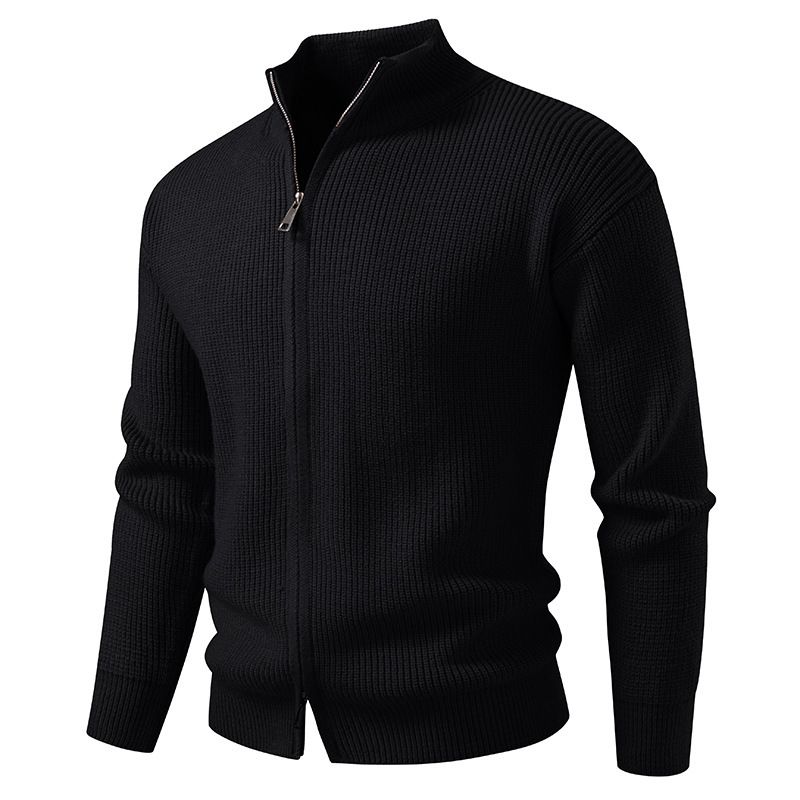 Men's Fashion Solid Color Knit Cardigan With Stand Collar, Loose Fit Long Sleeve Sweater For Casual & Sporty Style​_voghion.com