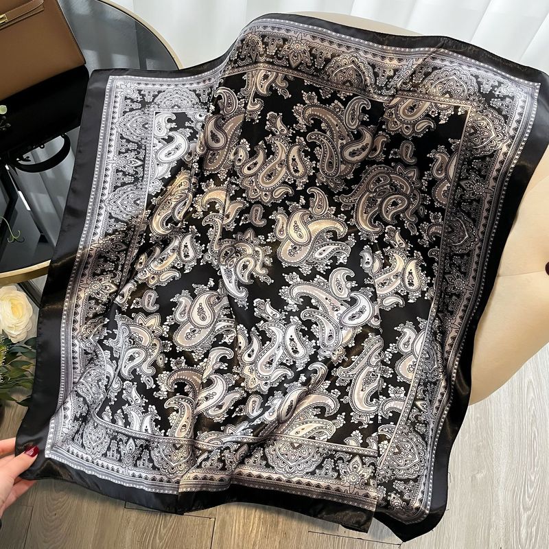90 Small Square Simulation Silk Women's Fashion Versatile Colored Printed Scarf Satin Elegant Collar_voghion.com