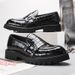 New Large Size Double Pin Buckle Loafers Men's Patent Leather Glossy Thick Heel Thick Sole Heightening Casual Leather Shoes_voghion.com