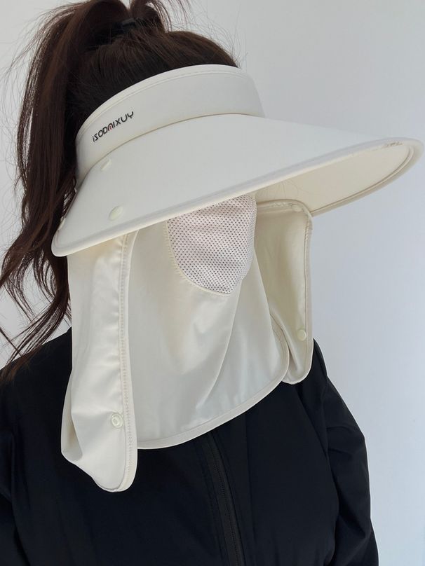 Women's With Shield, Large Brim, Open Top, Mask, Face Cover, Neck Protection, Cycling, Ice Silk Sun Hat_voghion.com