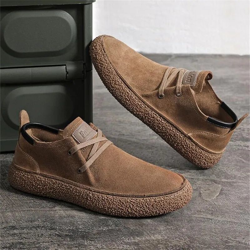 Men's Suede Genuine Leather Casual Shoes Lace-up Men Light Comfortable Driving Flats Mens Outdoor Oxfords Shoe_voghion.com