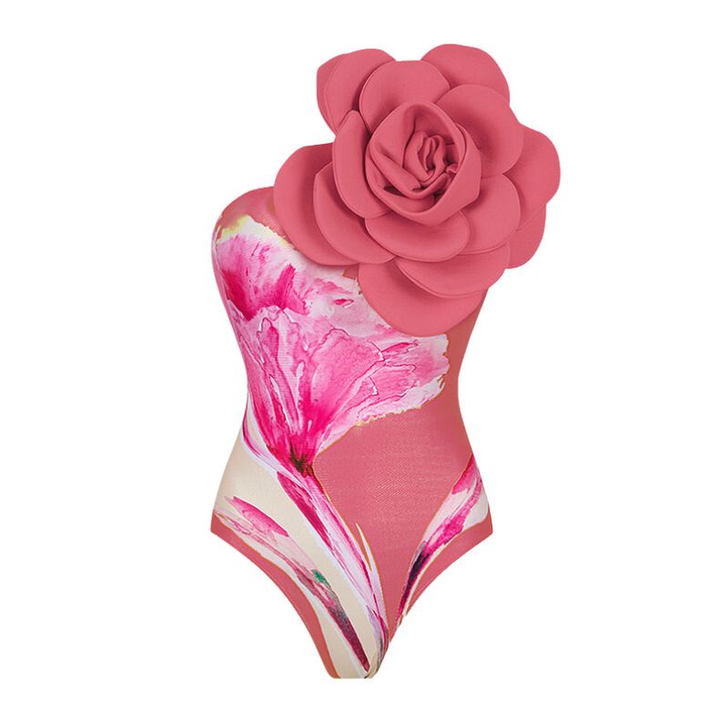 Maillot de bain une pièce imprimé à grande fleur en 3D, maillot de bain pour femme_voghion.com