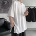 Trendy brand short T-shirt for men with irregular patchwork round neck design, fashionable split, solid color, half_voghion.com