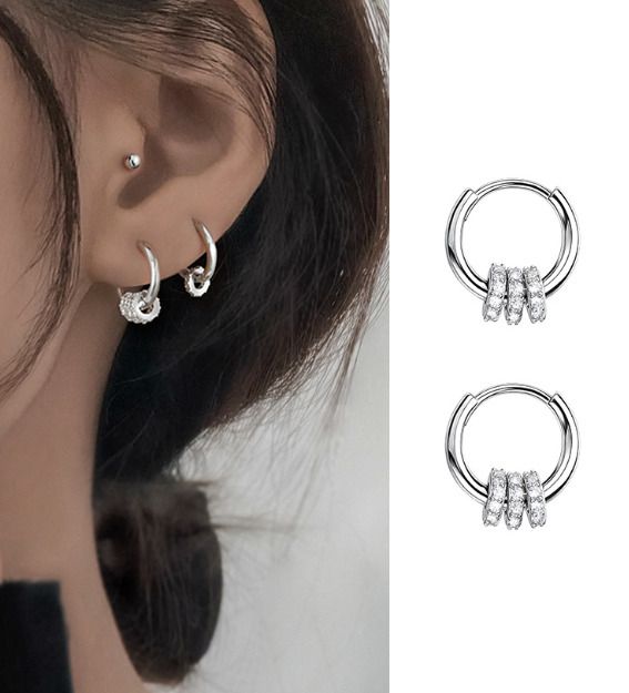 Orecchini a cerchio piccoli Huggie in argento sterling 925 con anelli triangolari e zirconi cubici, regalo PE64_voghion.com