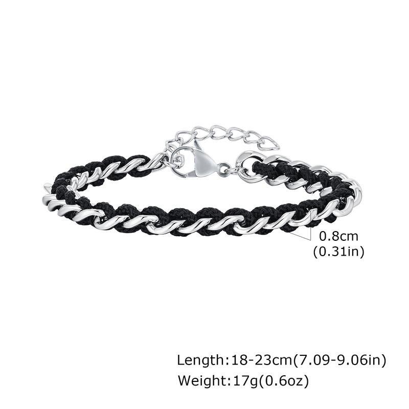 Pulsera trenzada de nailon negro con cadena cubana de acero inoxidable para hombre, accesorios de hip hop BR2038_voghion.com