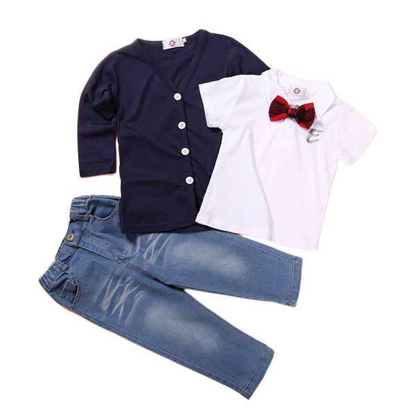 Kinderkleding Herenkleding voor kinderen, denimpak, kinderjack met lange mouwen, katoenen korte T-jeans, driedelig pak_voghion.com