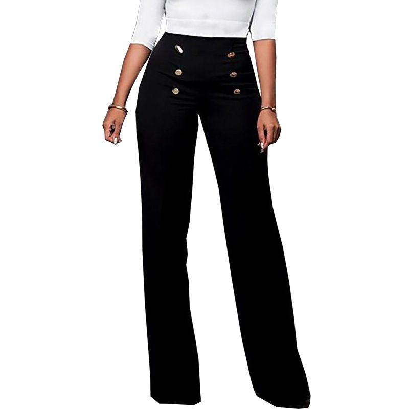 Pantaloni casual da donna Abbigliamento Pantaloni tinta unita con bottoni Pantaloni boot-cut_voghion.com
