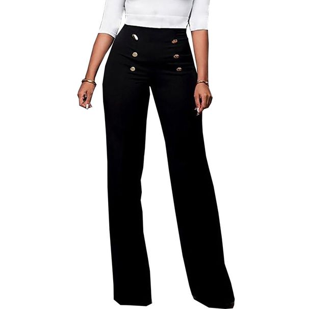 Pantaloni casual da donna Abbigliamento Pantaloni tinta unita con bottoni Pantaloni boot-cut_voghion.com