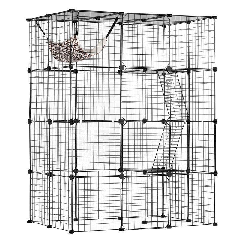 Large 4-tier Cat Cage 41 X 28 X 55" Metal Wire Cat Enclosure With Hammock_voghion.com