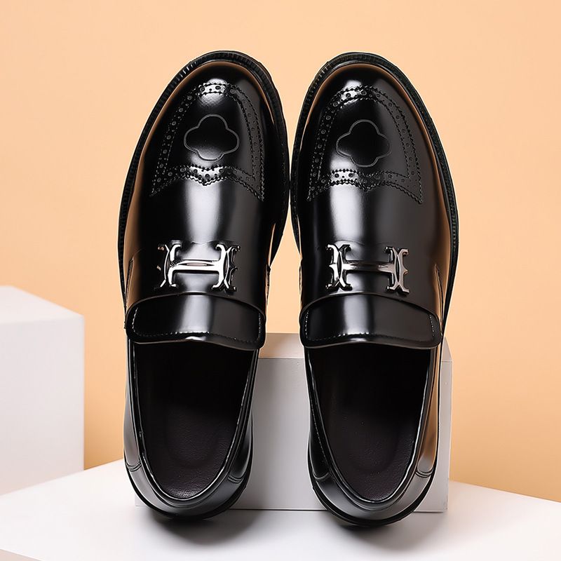 HPIOPL 5011 Offene Perlen-Lederschuhe aus mattiertem Kunstleder, Obermaterial in zweifarbiger Wischfarbe, Überschuh für Herren_voghion.com