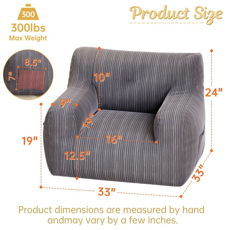 Bean Bag Chairs For Adults And Kids - Bean Bag Sofa With Tufted Soft Stuffed Filling For Living Room,Bedroom Accent Sofa Chair With Pocket_voghion.com
