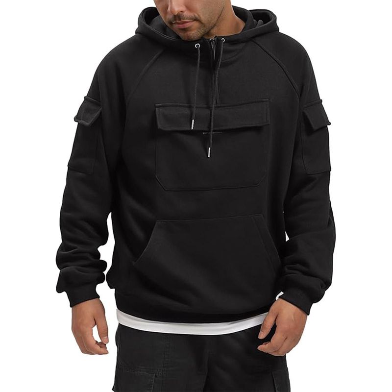 Roupas masculinas moda masculina esportes lazer tático multi bolso moletom masculino_voghion.com