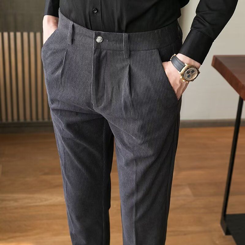 Heren corduroy trendy herfst en pak, rechte broek casual, Koreaanse versie, herenbroek, winter_voghion.com